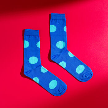 Persona Light Blue Polka Dot Pattern Colourful Egyptian Cotton Men's Socks | Gift For Him, 4 of 4
