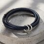 Men's Personalised Navy Blue Leather Message Bracelet, thumbnail 1 of 5