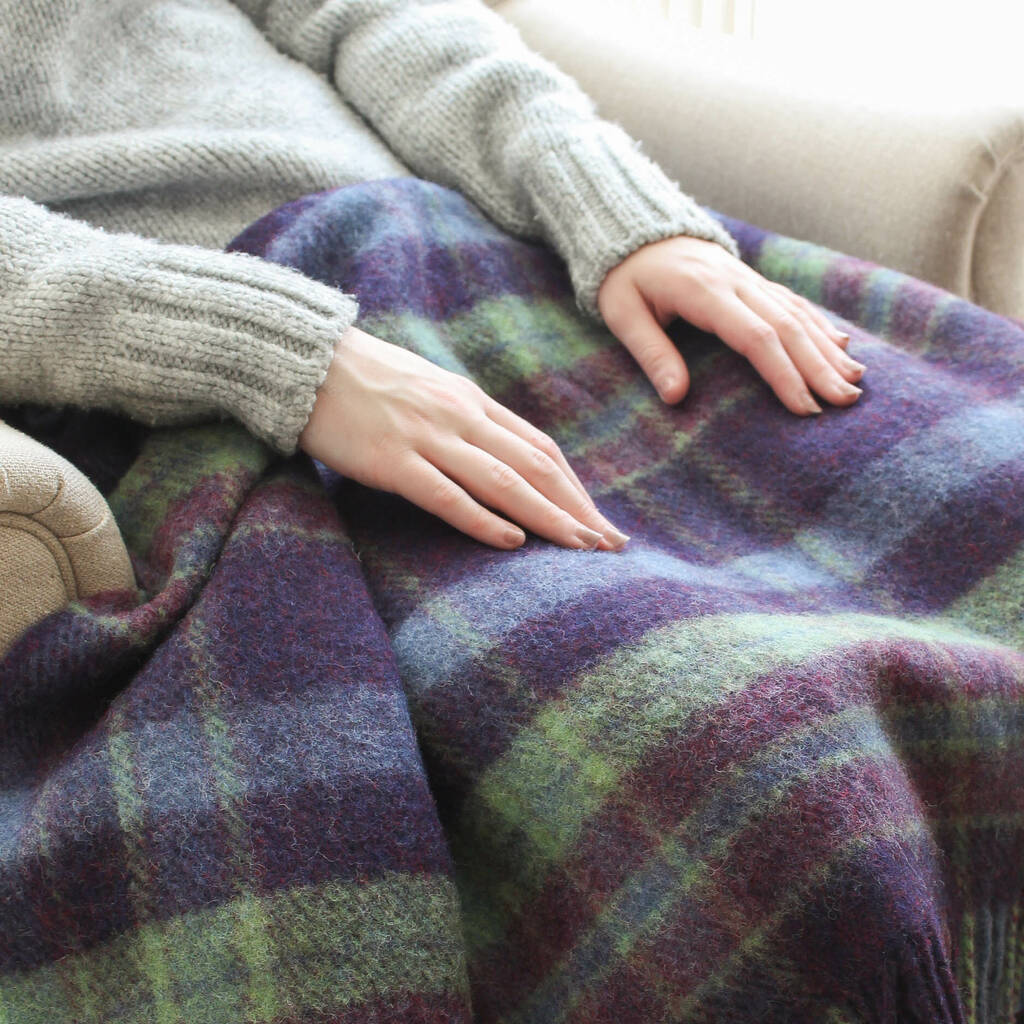 Purple And Blue Check Wool Knee Rug By Marquis & Dawe