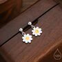 Sterling Silver Enamel Daisy Flower Drop Stud Earrings, thumbnail 1 of 11