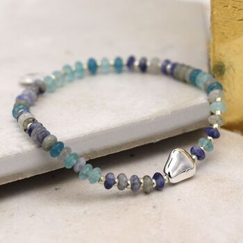 Blue Mix Bead Bracelet With Silver Plated Pebble, 2 of 3