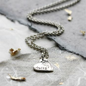 Silver Handprint Footprint Heart Baby Necklace, 2 of 4