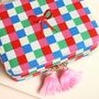 Multi Bright Checkerboard Linen Travel Jewellery Case, thumbnail 2 of 7