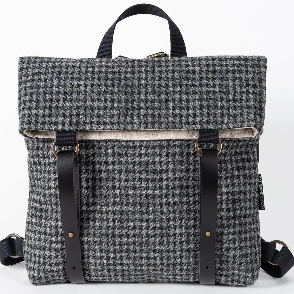 Harris Tweed Backpack Grey And Charcoal Dogtooth By Catherine Aitken ...