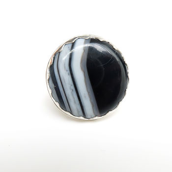 Black Banded Agate Gemstone Ring Set In Sterling Silver, 2 of 5