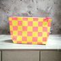 Small Cosmetic Bag Pink Checkered Pattern On Yellow, thumbnail 1 of 3