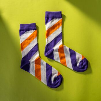 Orange And Purple Striped Men's Egyptian Cotton Socks, 4 of 4
