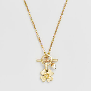 Gold Lucky Clover And Pearl Toggle Necklace, 4 of 8