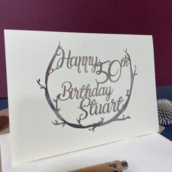 Personalised 50th Silver Papercut Birthday Card, 4 of 11
