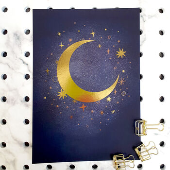Celestial Moon And Star Foiled A5 Mini Art Print, 5 of 7