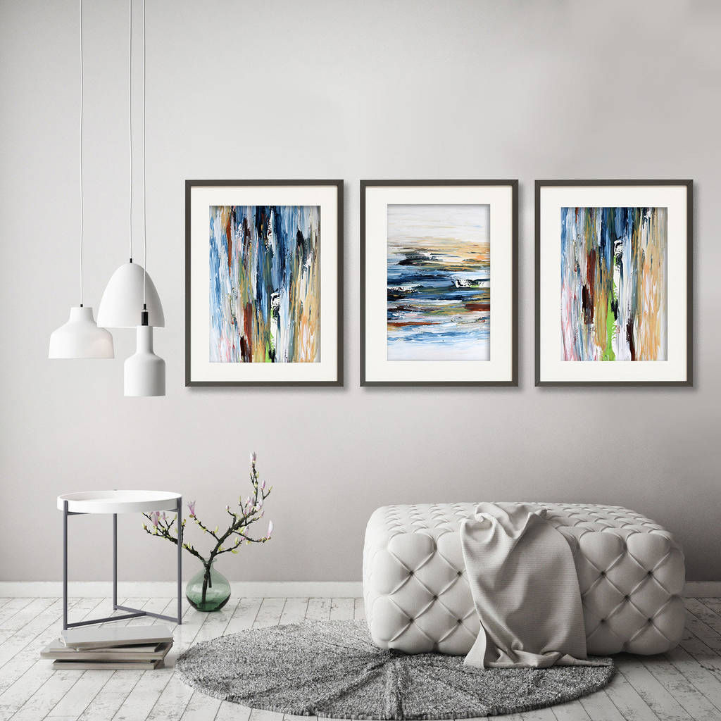 set of three modern abstract art prints set home decor by abstract ...