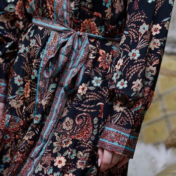 'Amara' Black, Blue And Red Floral Paisley Print Long Tiered Dress, 5 of 6