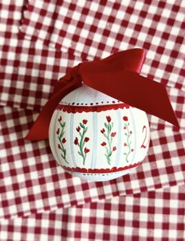 Custom Hand Painted Christmas Bauble Burgundy And Blue, 10 of 12