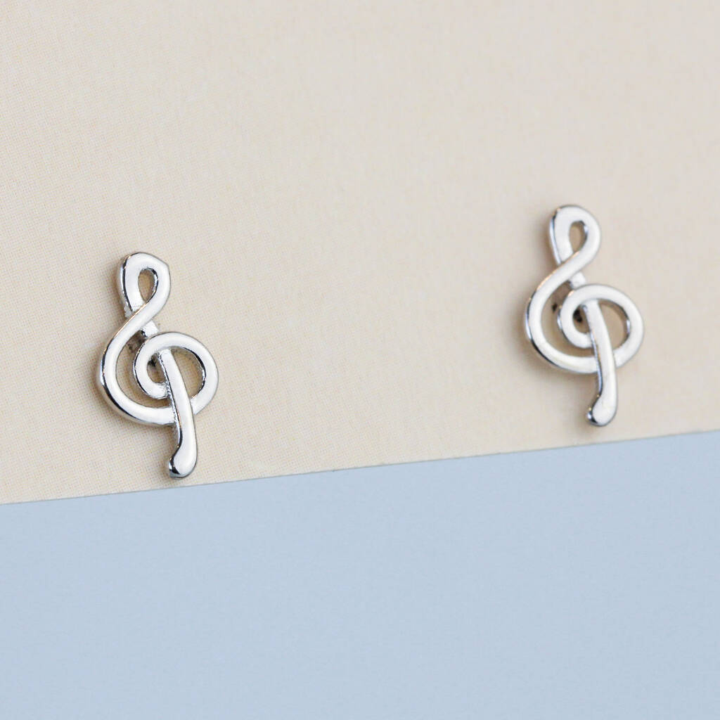 Sterling Silver Treble Clef Stud Earrings, 1 of 6