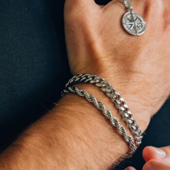 Steel Silver Chunky Rope Bracelet Adjustable Chain, 5 of 11
