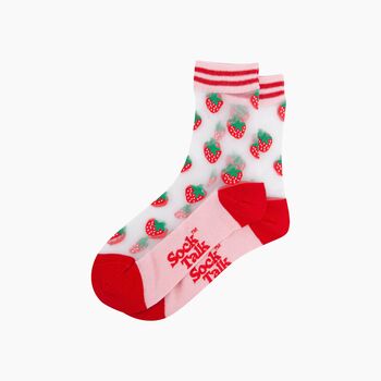 Strawberries Fruit Combed Cotton Sheer Pop Socks In Red, 3 of 4