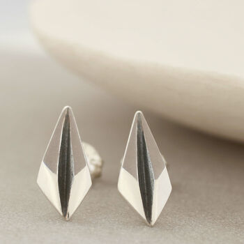 Geometric Earrings. Silver And Black Art Deco Studs, 4 of 9