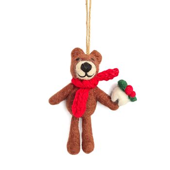 Handmade Felt Christmas Pudding Bear Hanging Decoration, 2 of 2