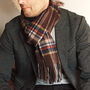 Men's Brown Navy Tartan Cashmere Wool Blend Scarf, thumbnail 1 of 11