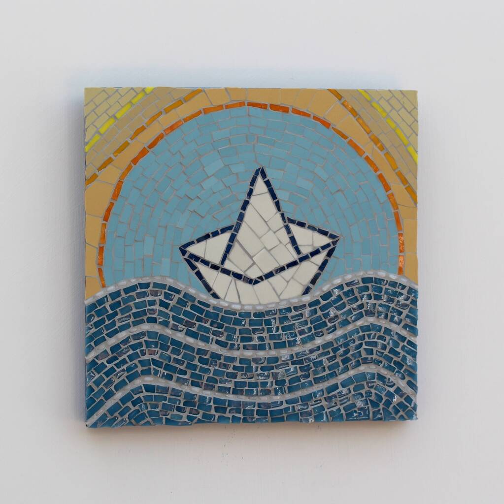 Handmade Paper Boat Coastal Mosaic Wall Art, 1 of 3