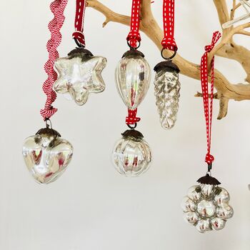 Set Of Six Small Vintage Glass Baubles, 4 of 5