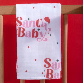 Muslin Square Baby Burp Cloth Santa Baby Set Of Three, 6 of 8