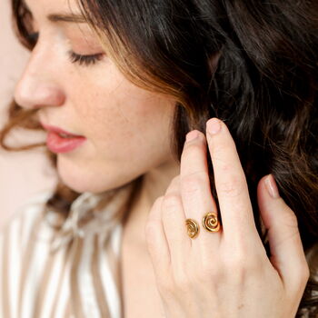 Stainless Steel Swirl Adjustable Ring In Gold Plating, 2 of 3