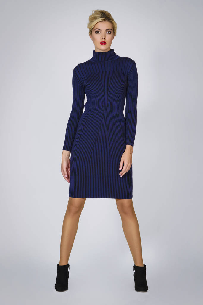 Cleo Blue Two Tone Ribbed Knit Dress By RUMOUR LONDON ...