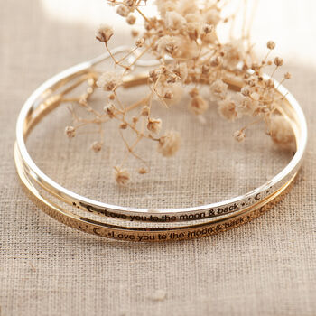 Love You To The Moon And Back Slim Brass Bangle Gift For Her, 2 of 12
