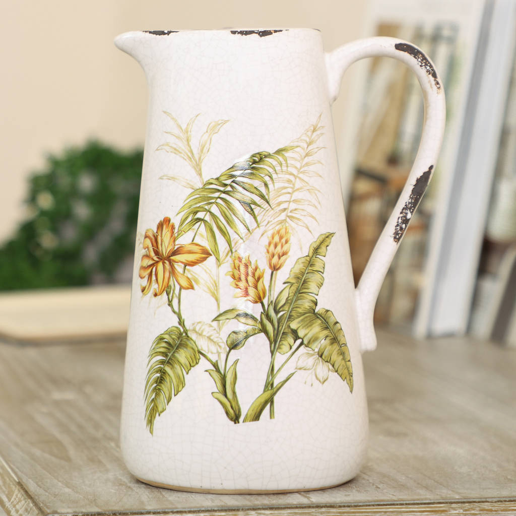 Pressed Flower Ceramic Pitcher Vase By Dibor