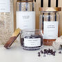 Slim Storage Jar With Acacia Wood Lid And Personalised Label, thumbnail 4 of 9