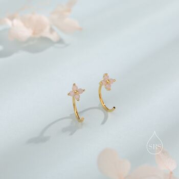 Sterling Silver Extra Tiny Hydrangea Flower Huggie Hoop Earrings, 4 of 11