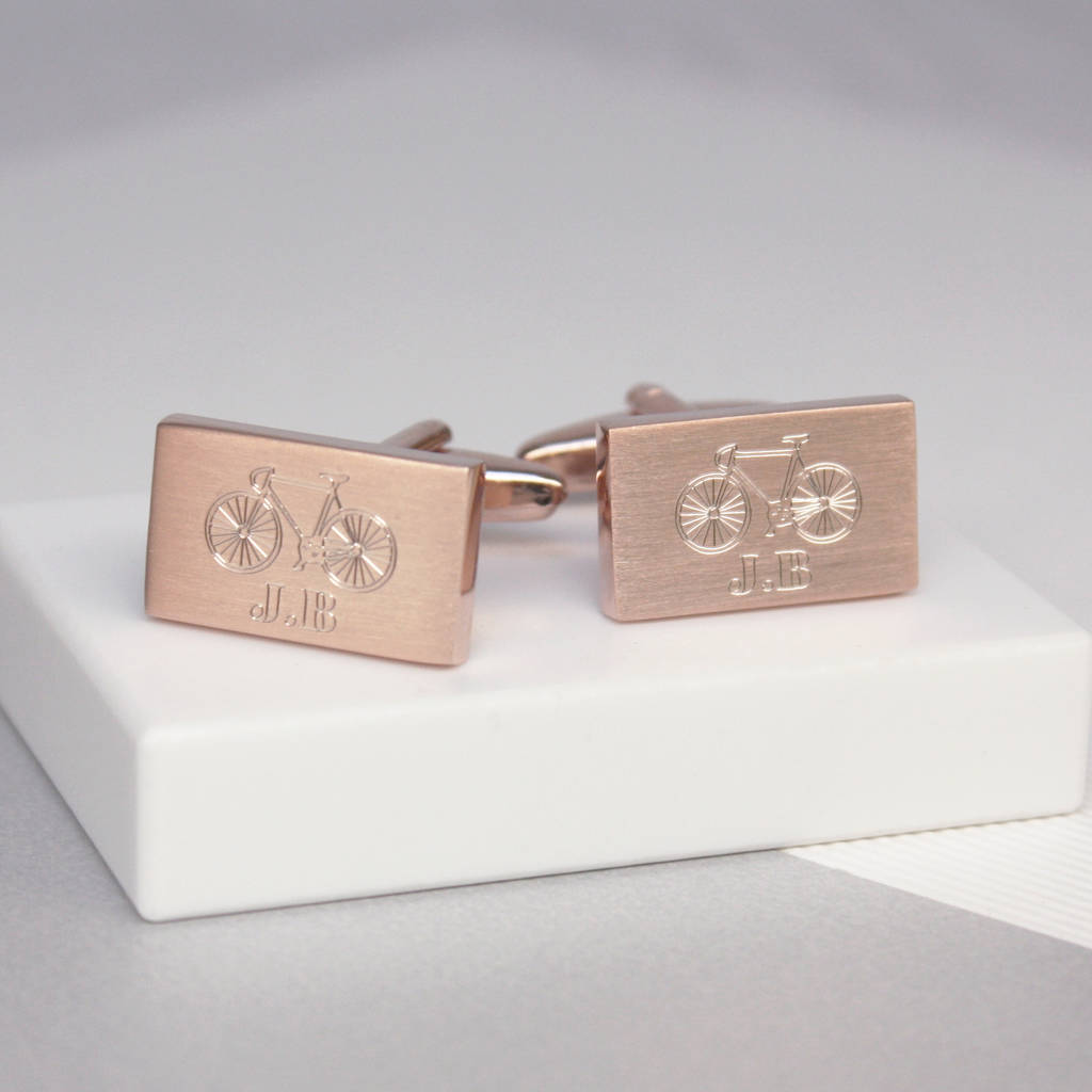 Personalised Bicycle And Initial Rectangle Cufflinks, 1 of 2