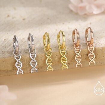 Dna Molecule Huggie Hoop In Sterling Silver, 7 of 11