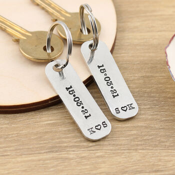 Couples Anniversary Gift Pair Of Personalised Keyrings, 4 of 7