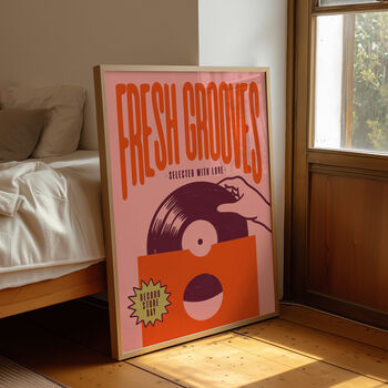 Vinyl Record Print | Fresh Grooves | Music Inspired Wall Art | Retro Mid Century Poster, 2 of 11