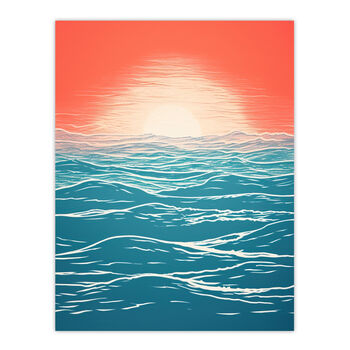 Horizon Hour Abstract Sunset Orange Teal Wall Art Print, 6 of 6