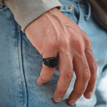 Smooth Black And Silver Signet Ring For Men Mens Ring, 5 of 12