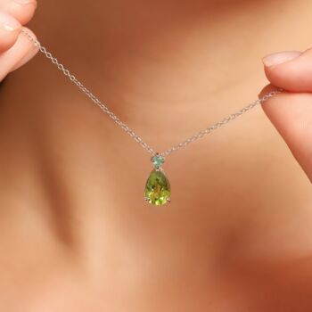 Emerald And Peridot Pear Cut Pendant Necklace In Sterling Silver And Gold Vermeil, 5 of 10
