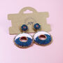Pink And Navy Round Beaded Statement Earrings, thumbnail 4 of 4