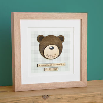 Hand Painted Wooden Bear Print New Baby Or Christening Gift, 2 of 7