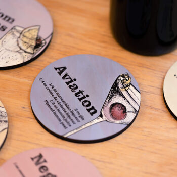 Personalised Plywood Round Cocktail Recipe Coaster Set, 5 of 12