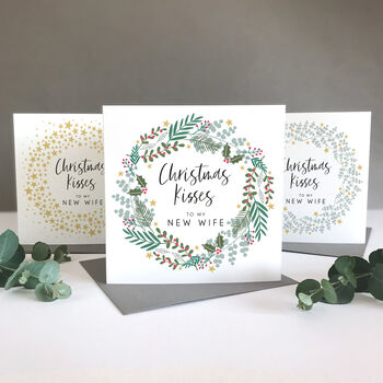 New Wife Eucalyptus Wreath Christmas Card, 3 of 5