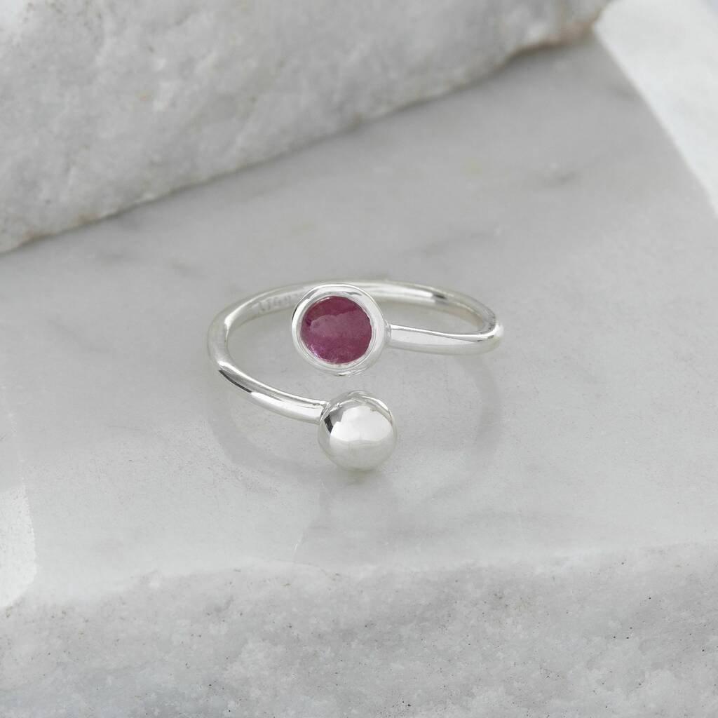 Adjustable Silver Birthstone Ring July: Ruby, 1 of 3