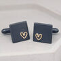 Personalised Wedding Cufflinks. Black 9ct Gold Heart, thumbnail 2 of 11