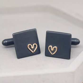 Personalised Wedding Cufflinks. Black 9ct Gold Heart, 2 of 11