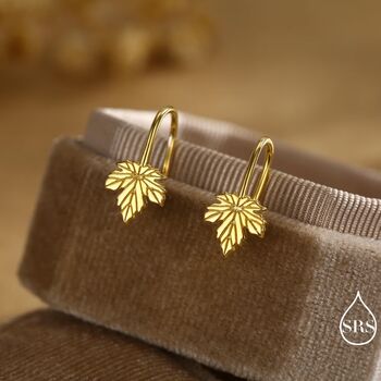Dainty Maple Leaf Drop Hook Earrings In Sterling Silver, 7 of 11