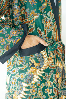 Green Men's Full Length Batik Kimono Robe, 6 of 6