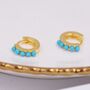 Turquoise Stones Huggie Hoop Earrings, thumbnail 4 of 12