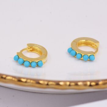 Turquoise Stones Huggie Hoop Earrings, 4 of 12